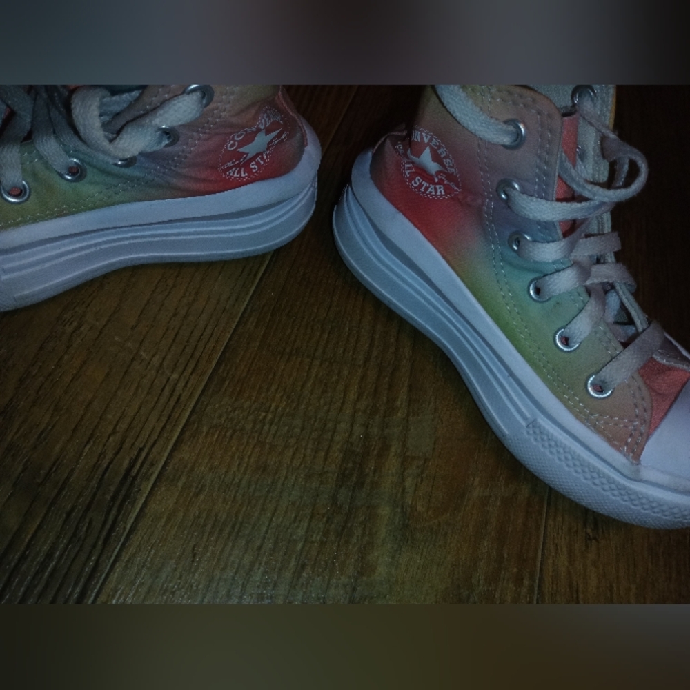Converse Pink and Green High-Top Sneakers with Chunky Sole - Picture 13 of 16